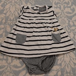 Carters 9 month baby dress black & white striped with attached body suit